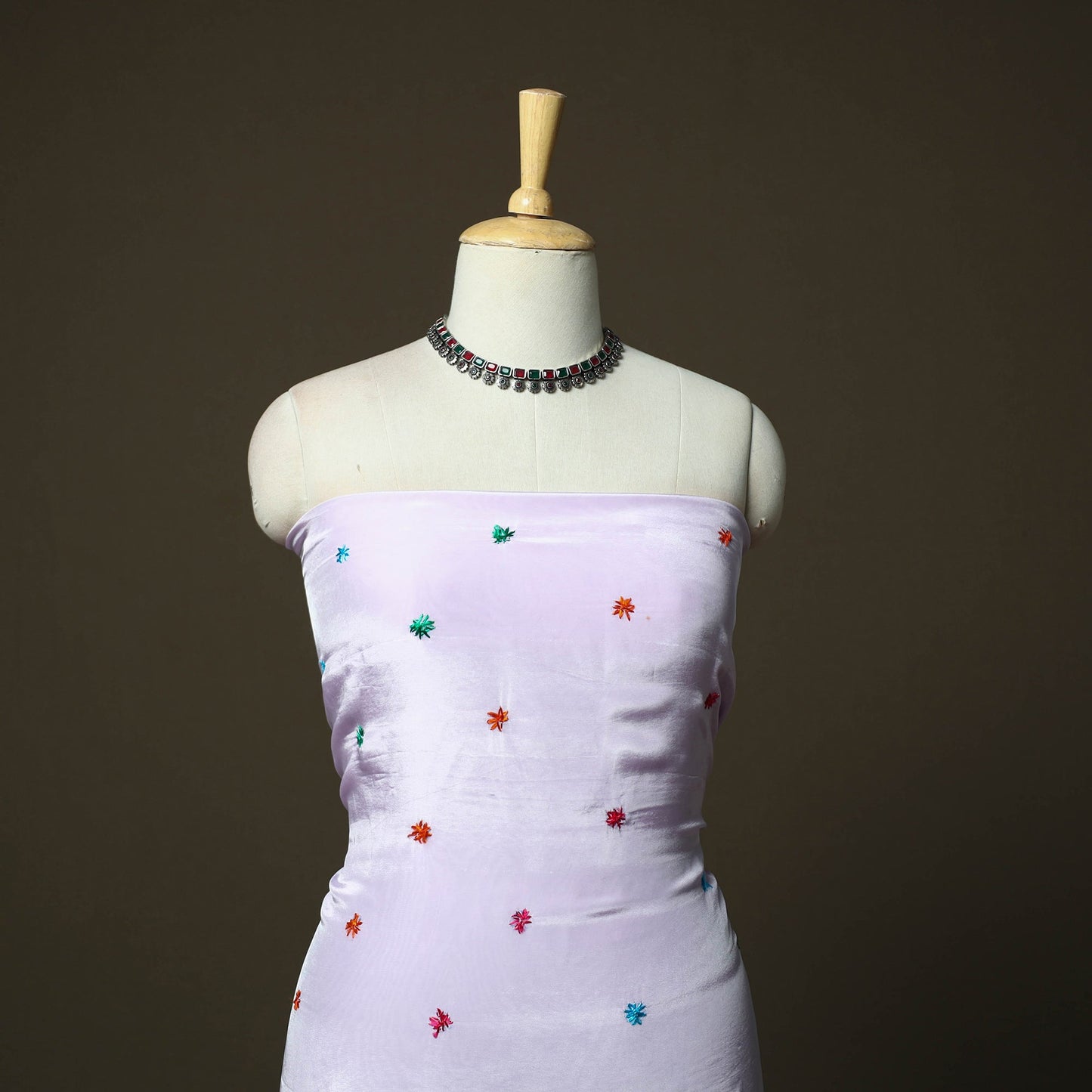Phulkari hand embroidered crepe silk 3pc unstitched dress