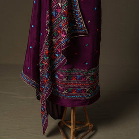 Phulkari hand embroidered crepe silk 3pc unstitched dress