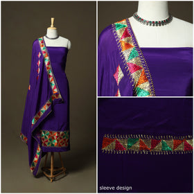 Phulkari hand embroidered crepe silk 3pc unstitched dress