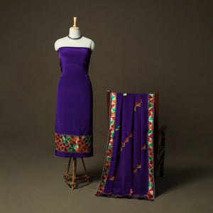 Phulkari hand embroidered crepe silk 3pc unstitched dress