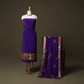 Phulkari hand embroidered crepe silk 3pc unstitched dress