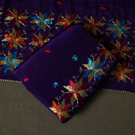 Phulkari hand embroidered crepe silk 3pc unstitched dress