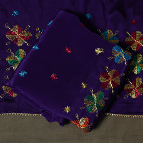 Phulkari hand embroidered crepe silk 3pc unstitched dress