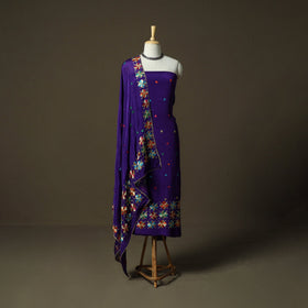 Phulkari hand embroidered crepe silk 3pc unstitched dress