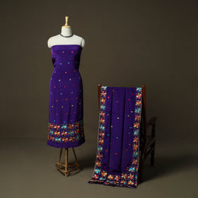 Phulkari hand embroidered crepe silk 3pc unstitched dress