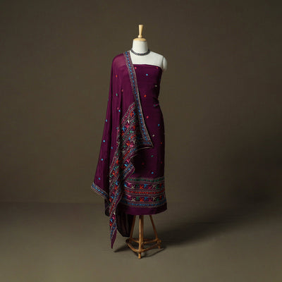 Phulkari hand embroidered crepe silk 3pc unstitched dress