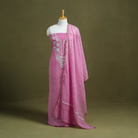 Pink Hand Embroidery 2pc Mul Chanderi Chikankari Dress Material
