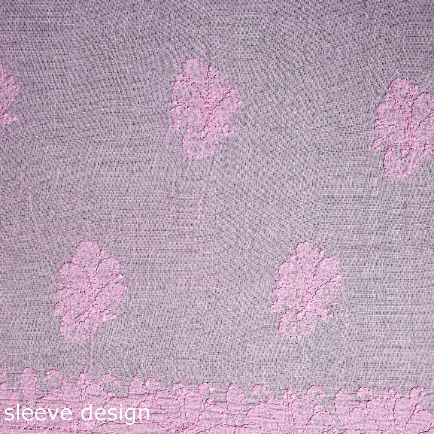 Pink Hand Embroidery Mul Cotton Chikankari Kurta Material 