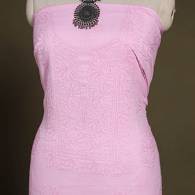 Pink Hand Embroidery Mul Cotton Chikankari Kurta Material 
