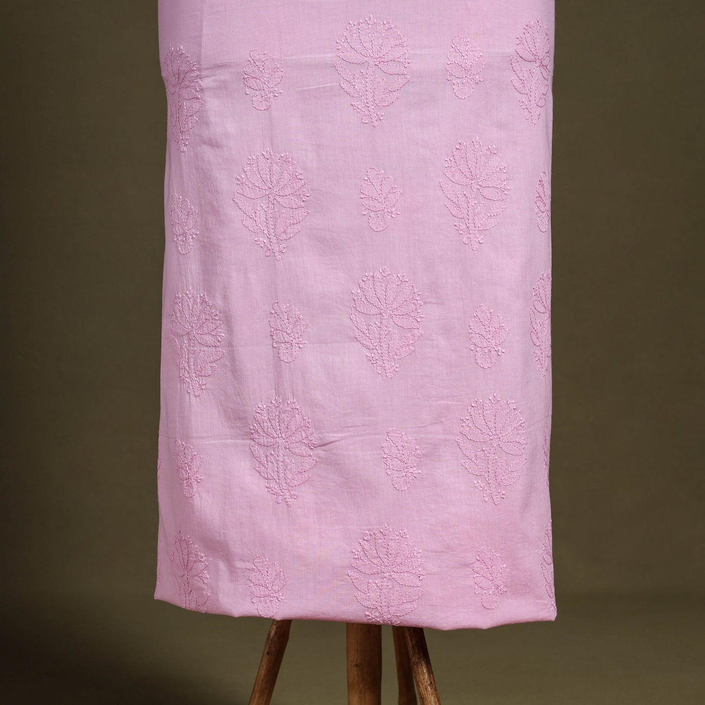 Pink Hand Embroidery Mul Cotton Chikankari Kurta Material 