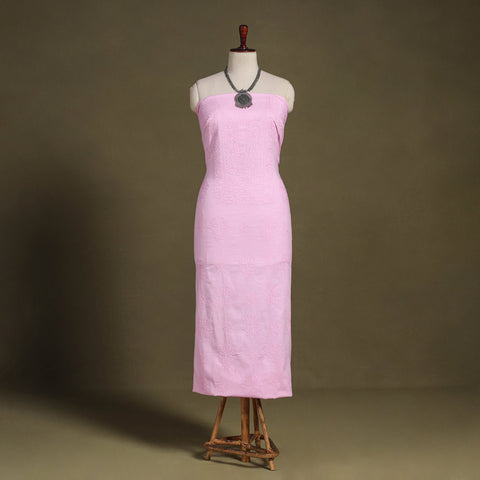 Pink Hand Embroidery Mul Cotton Chikankari Kurta Material 