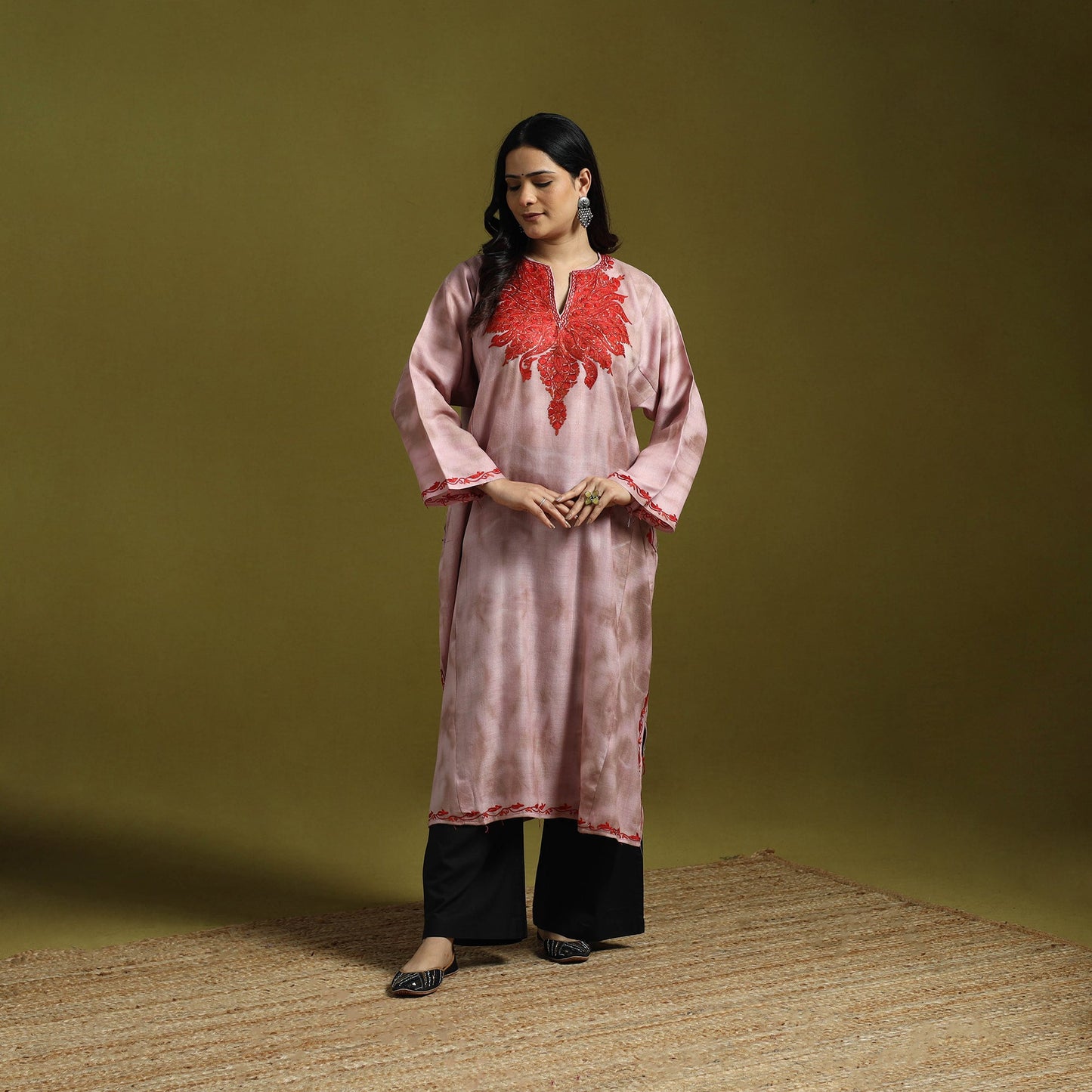 Purple - shibori tie-dye aari hand embroidery kashmiri wool