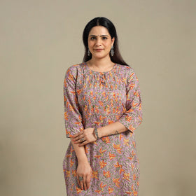Purple - pintuck cotton straight sanganeri kurta 14