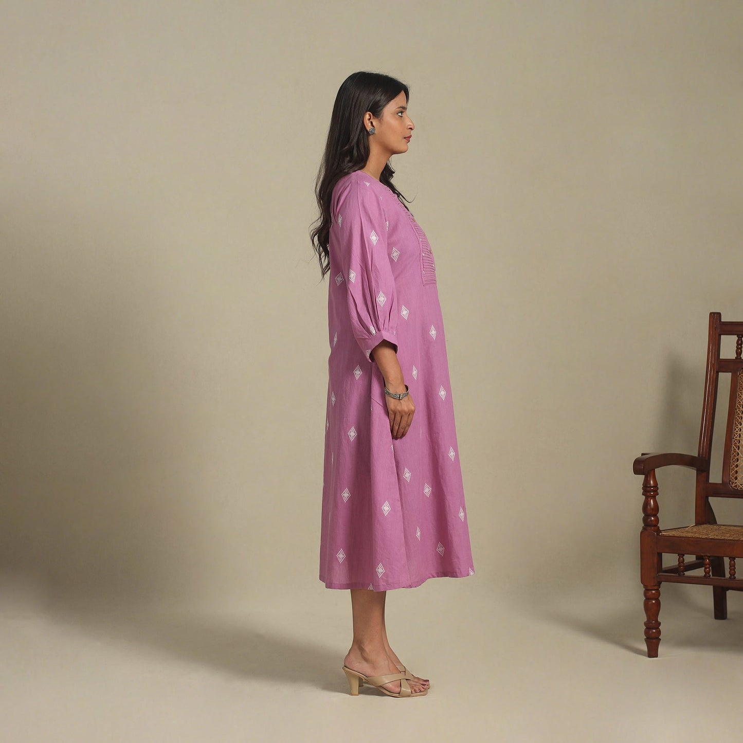 Purple - pintuck cotton jacquard dress 06 - handcrafted