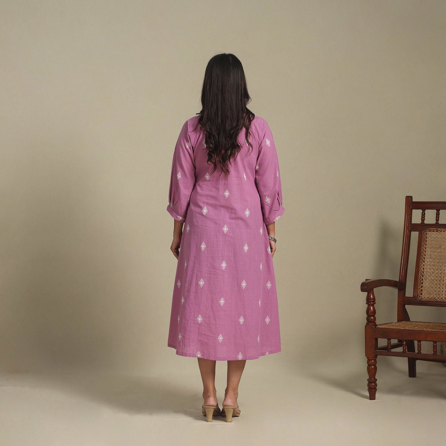 Purple - pintuck cotton jacquard dress 06 - handcrafted