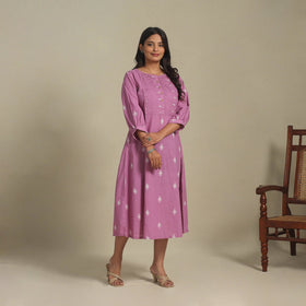 Purple - pintuck cotton jacquard dress 06 - handcrafted