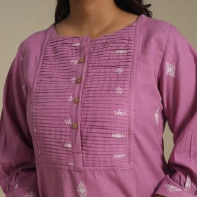 Purple - pintuck cotton jacquard dress 06 - handcrafted