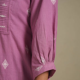 Purple - pintuck cotton jacquard dress 06 - handcrafted