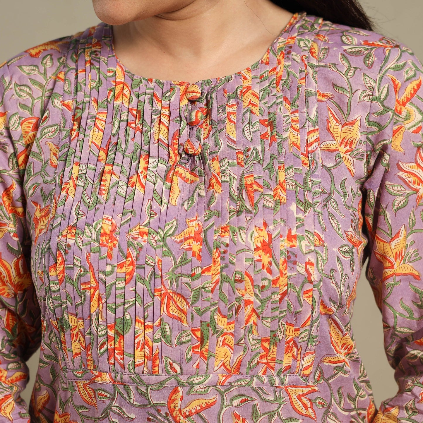 Purple - pintuck cotton straight sanganeri kurta 14