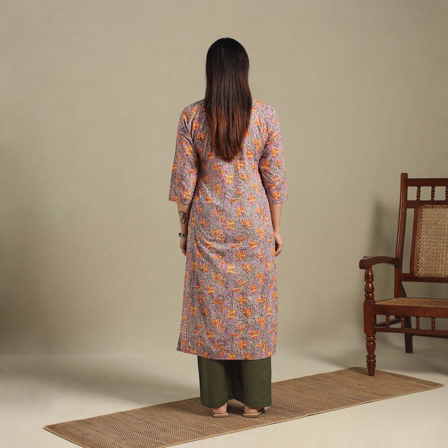 Purple - pintuck cotton straight sanganeri kurta 14