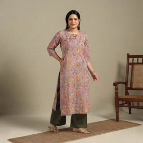 Purple - pintuck cotton straight sanganeri kurta 14