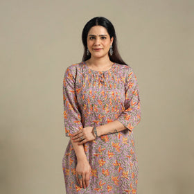 Purple - pintuck cotton straight sanganeri kurta 14