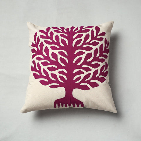 Purple Pipli Applique Work Cotton Cushion Cover