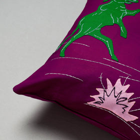Purple Pipli Applique Work Cotton Cushion Cover 