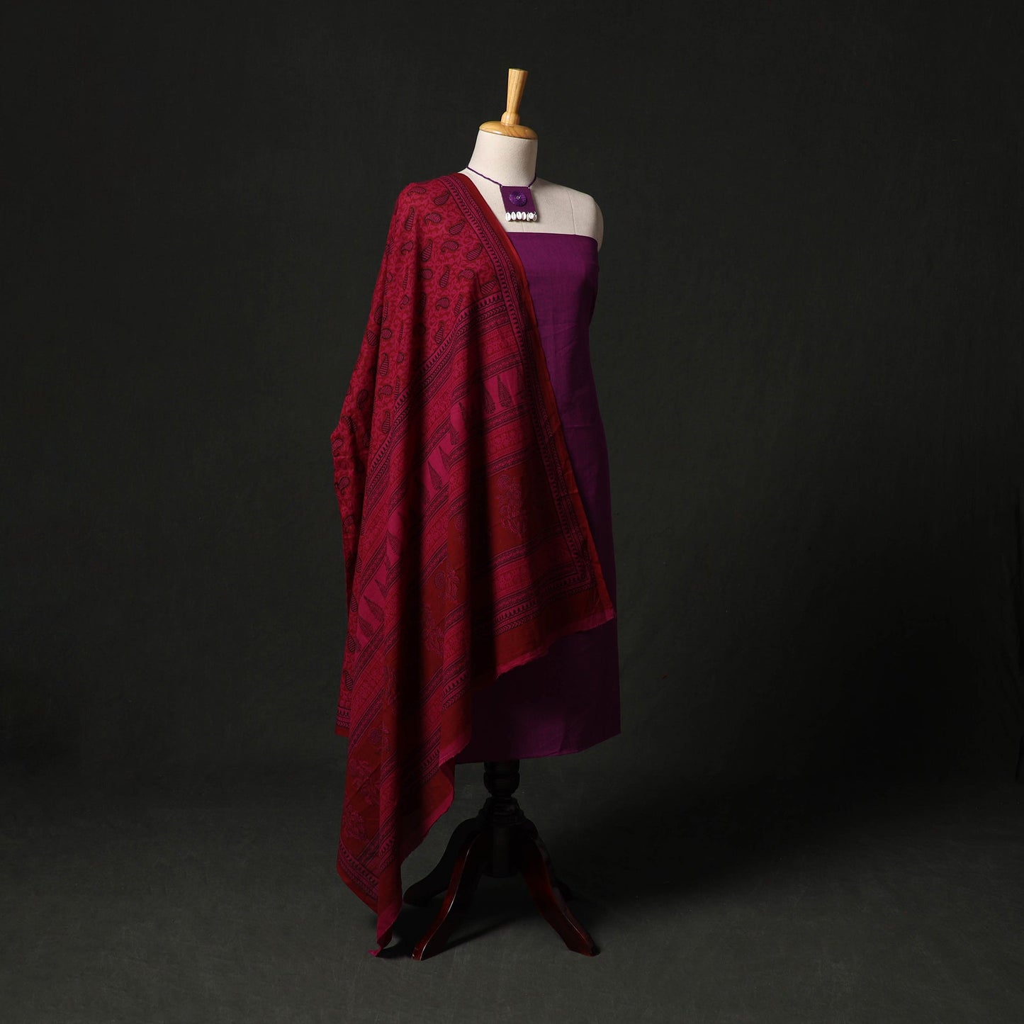 Plain cotton 2pc unstitched dress material with jewellery