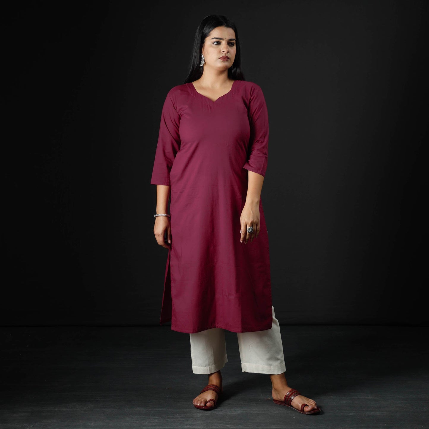 Buy Purple Plain Cotton Long Kurta Online at iTokri.com
