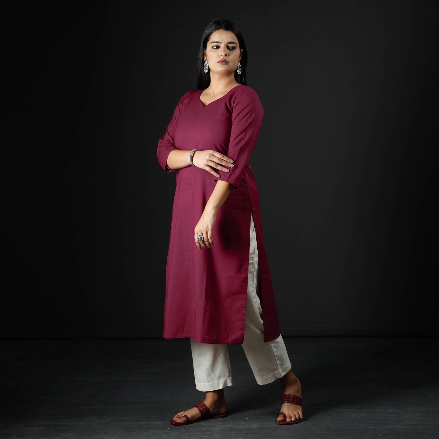 Buy Purple Plain Cotton Long Kurta Online at iTokri.com