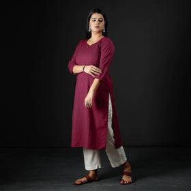 Buy Purple Plain Cotton Long Kurta Online at iTokri.com