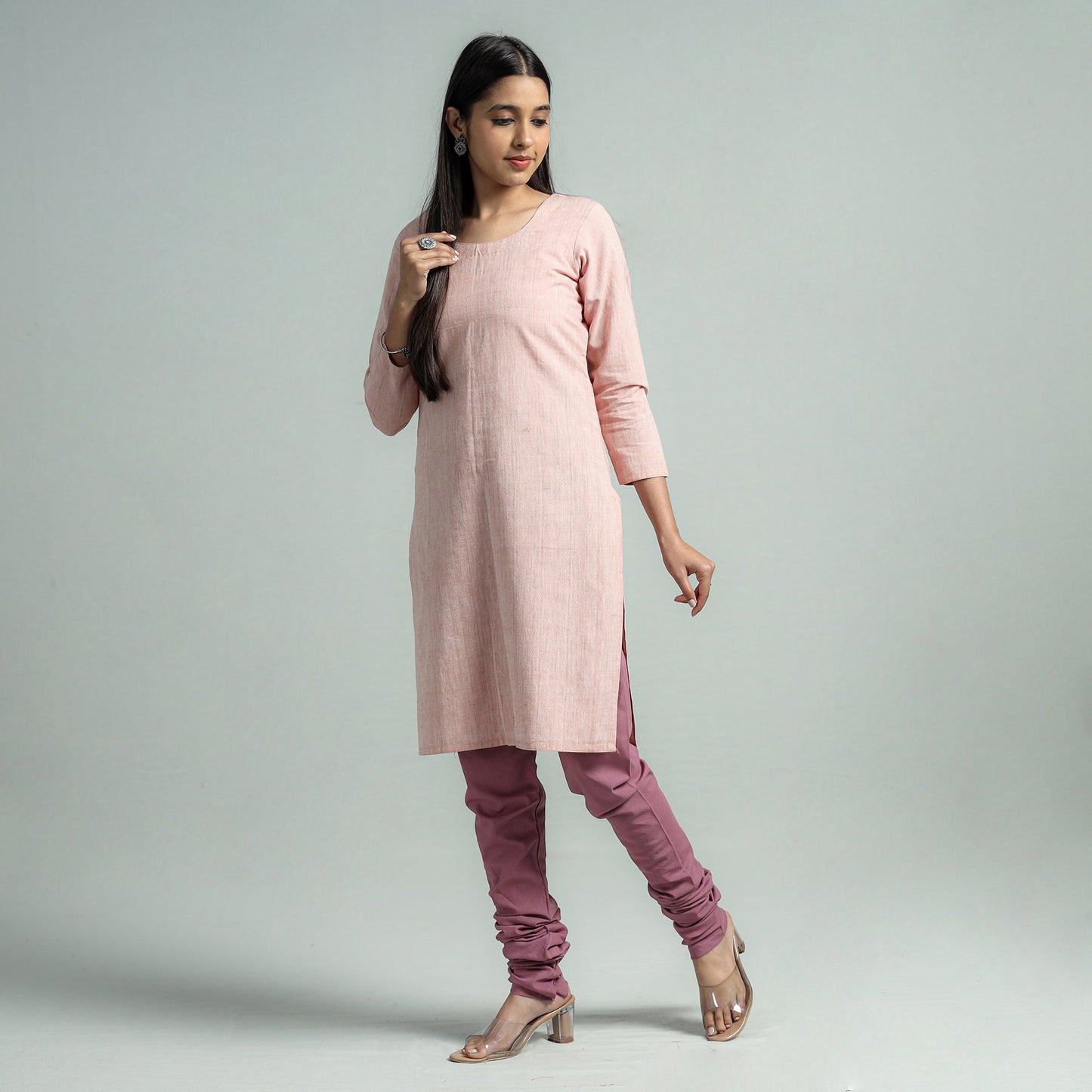 Purple - plain dyed cotton ankle length churidar