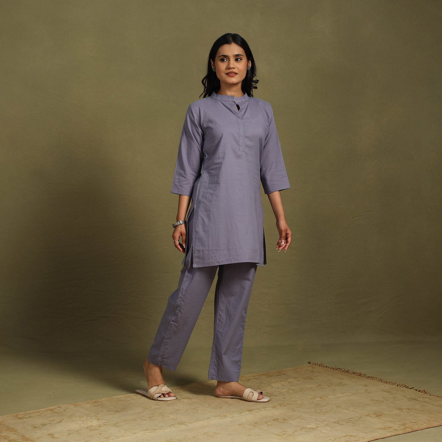 Purple Plain Dyed Cotton Co-Ord Set