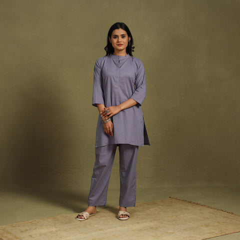 Purple Plain Dyed Cotton Co-Ord Set