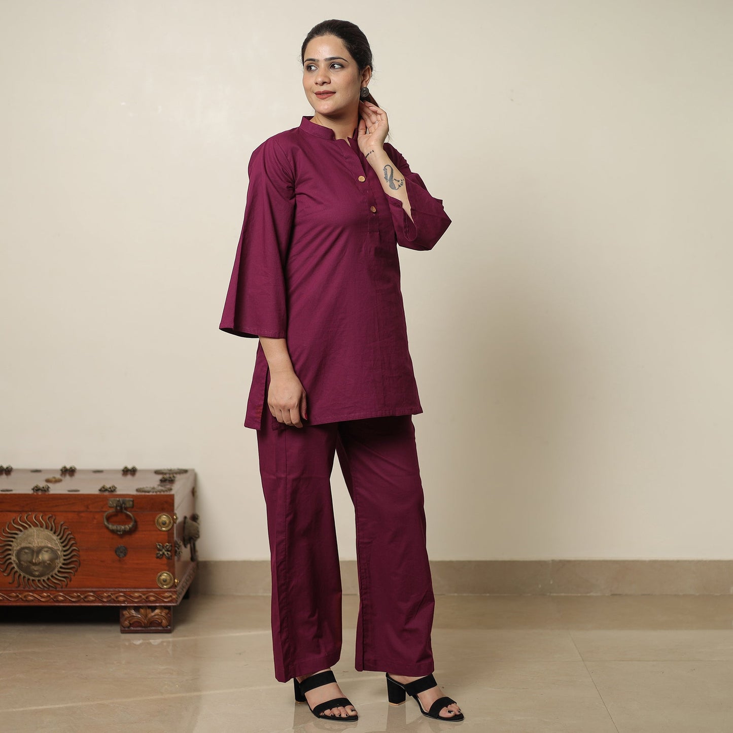 Purple - plain dyed cotton co-ord set 10 - handcrafted