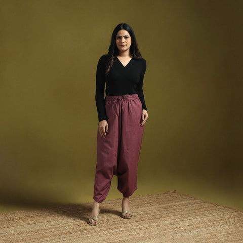 Purple - plain flex cotton elasticated harem pant 11