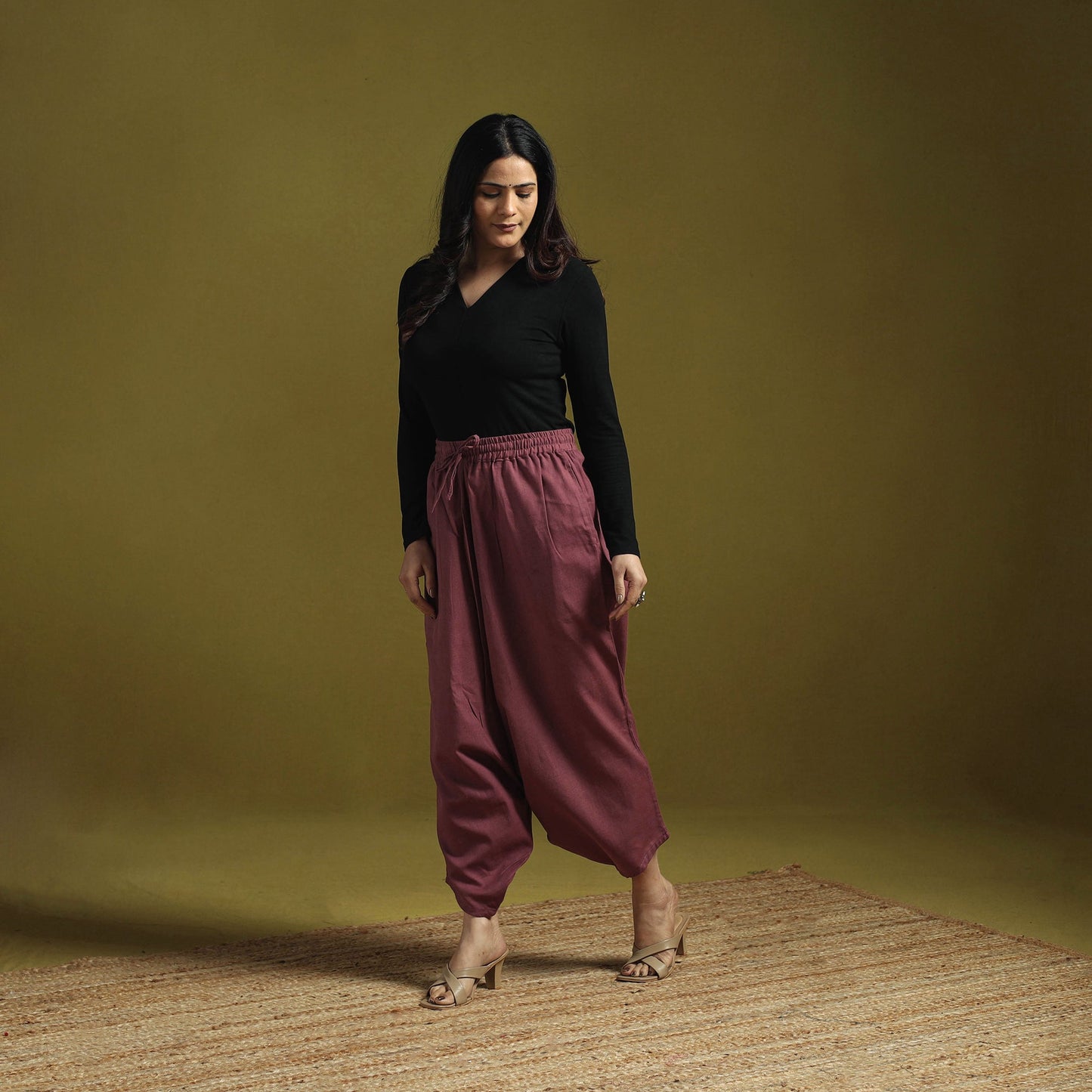 Purple - plain flex cotton elasticated harem pant 11