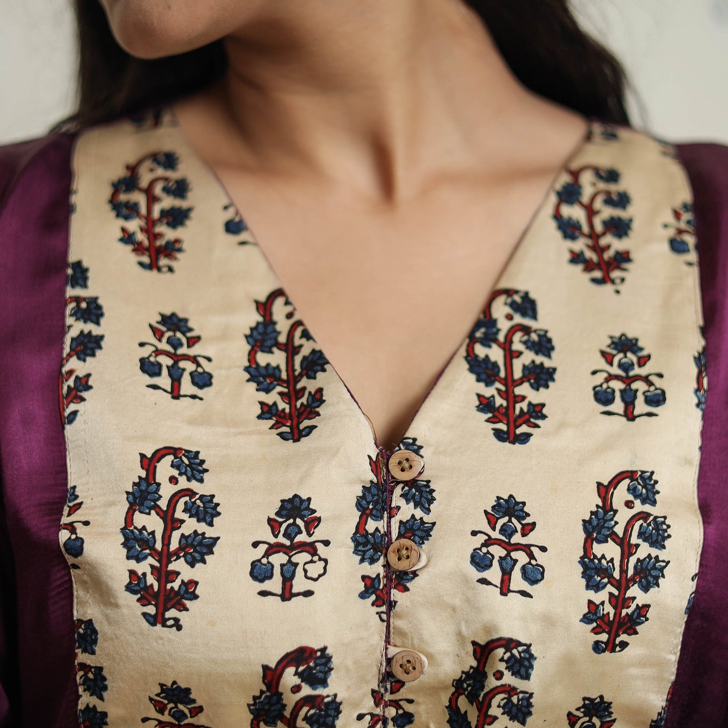 Purple - plain modal silk a-line kurta with patchwork 06