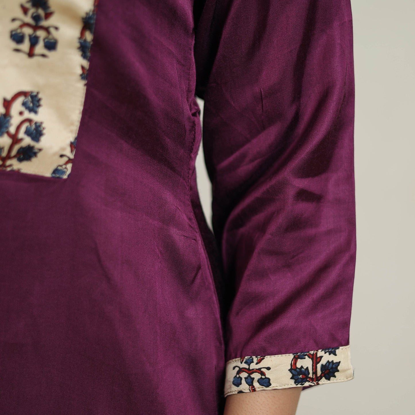 Purple - plain modal silk a-line kurta with patchwork 06