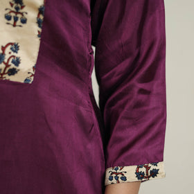 Purple - plain modal silk a-line kurta with patchwork 06