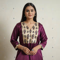Purple - plain modal silk a-line kurta with patchwork 06