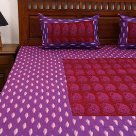 Pochampally ikat with bagh patch cotton bedsheet set 09
