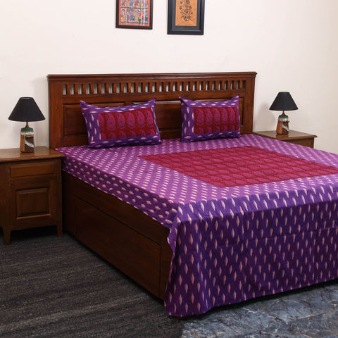 Pochampally ikat with bagh patch cotton bedsheet set 09