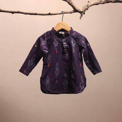 Purple - pochampally ikat cotton kids kurta (6-12 months)