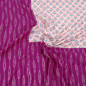 Purple Pochampally Ikat with Sanganeri Patch Cotton Bedsheet Set