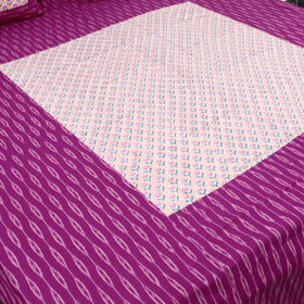 Purple Pochampally Ikat with Sanganeri Patch Cotton Bedsheet Set
