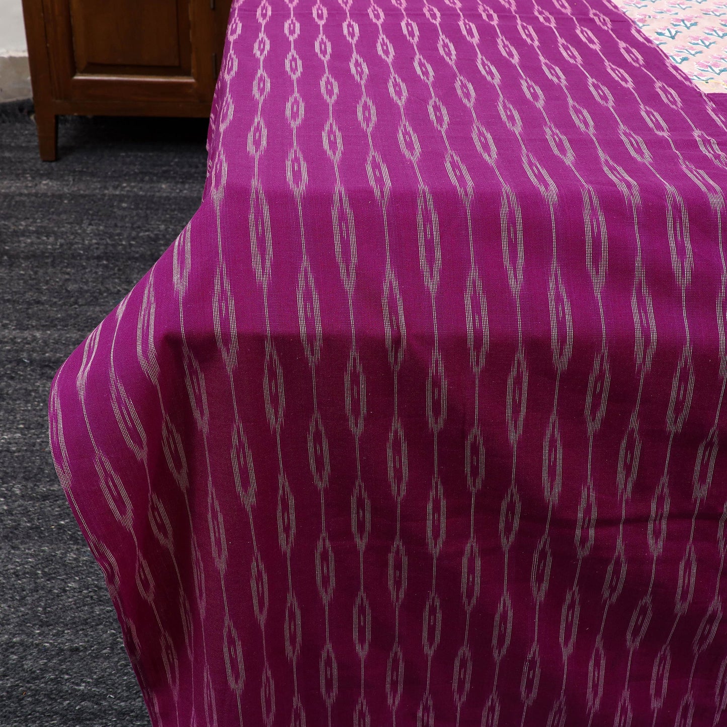 Purple Pochampally Ikat with Sanganeri Patch Cotton Bedsheet Set