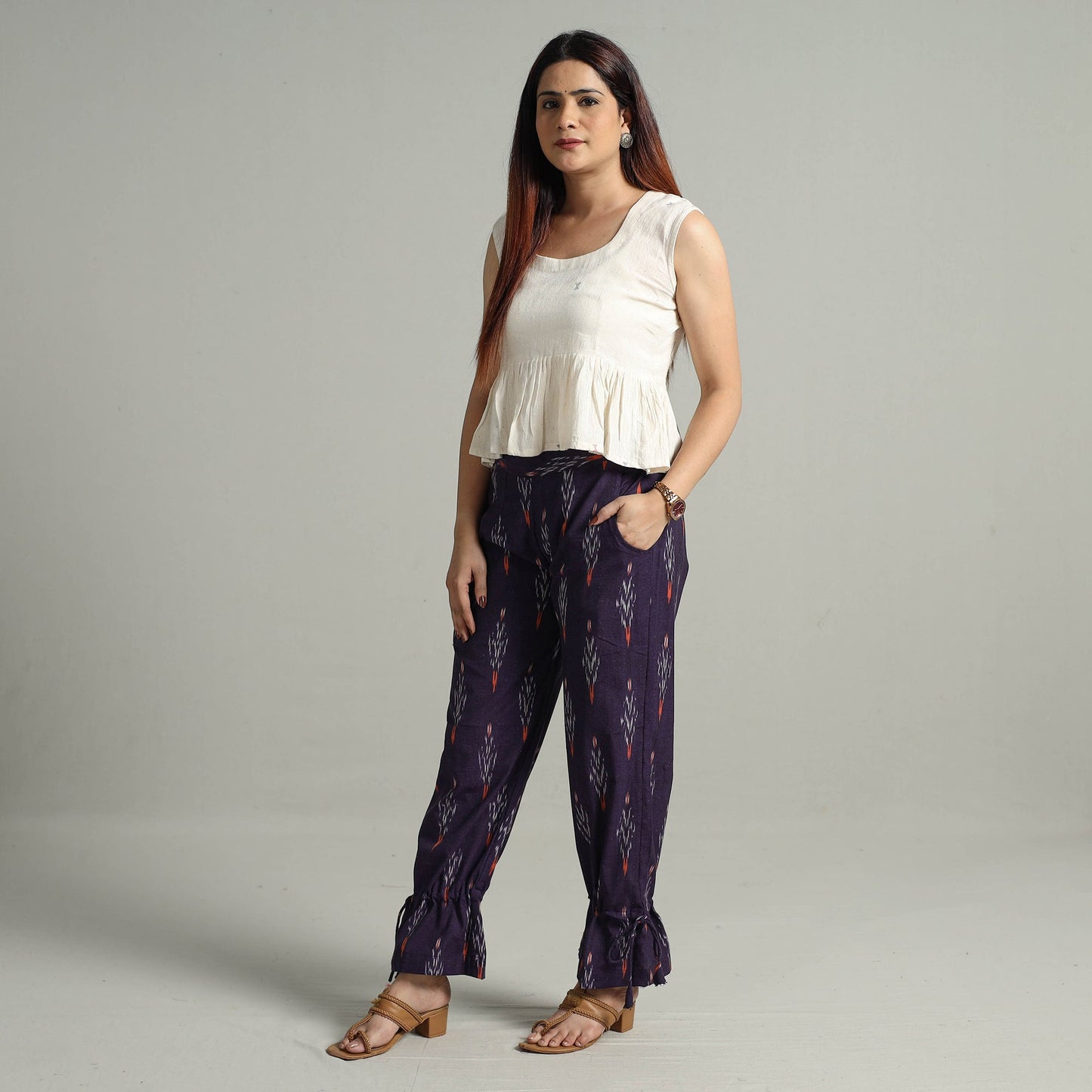 Buy Pochampally Ikat Weave Cotton Elasticated Pant 11 Online at iTokri.com