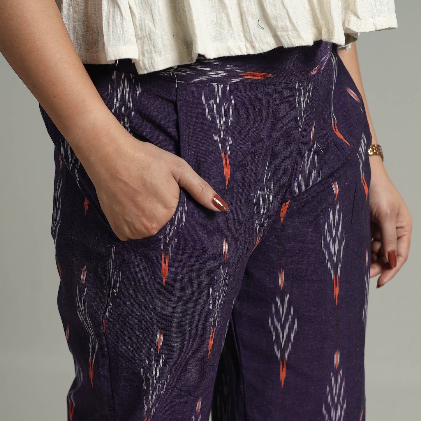 Buy Pochampally Ikat Weave Cotton Elasticated Pant 11 Online at iTokri.com